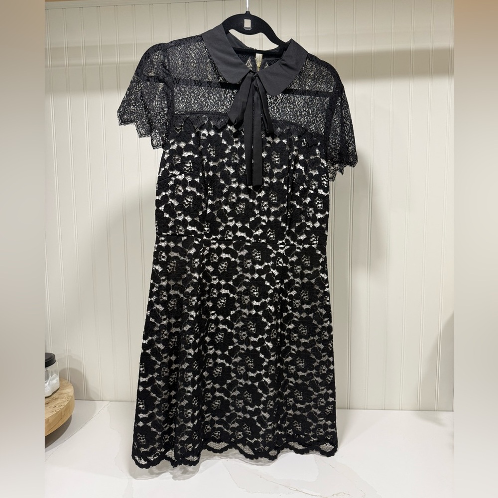 Kensie Black and White Lace Collared Mini Dress